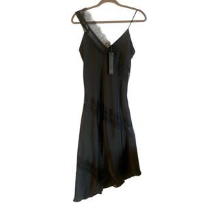 NWT House Of Harlow 1960 Maxi Satin Slip Dress Lace Insert Black Size Small